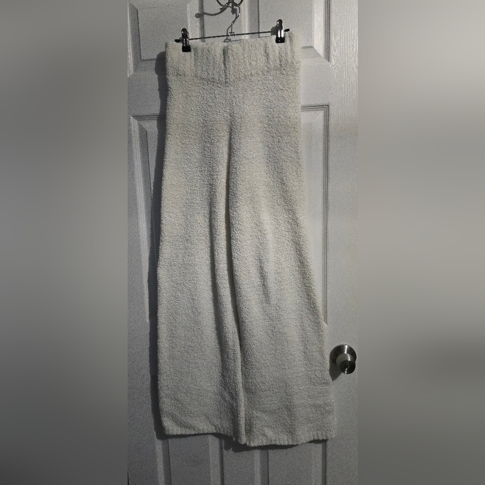 Skims Cozy Knit Pants White Fuzzy Teddy High Rise Wide Leg - Picture 2 of 7